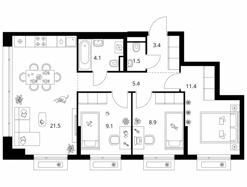 3-комнатная квартира: Зеленоград, 22-й микрорайон, ЖК Зелёный Парк, ... - Фото 1