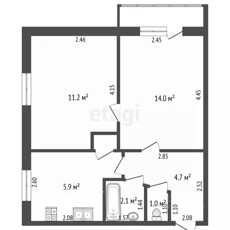 2-к кв. Крым, Красноперекопск 1-й мкр, 24 (39.5 м) - Фото 2