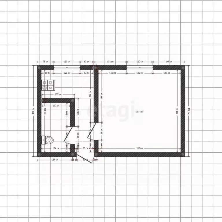 1-к кв. Удмуртия, Сарапул ул. Седельникова, 146 (29.0 м) - Фото 2