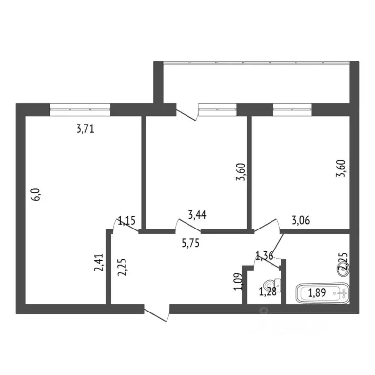 2-к кв. Тюменская область, Тюмень бул. Бориса Щербины, 13 (60.0 м) - Фото 2