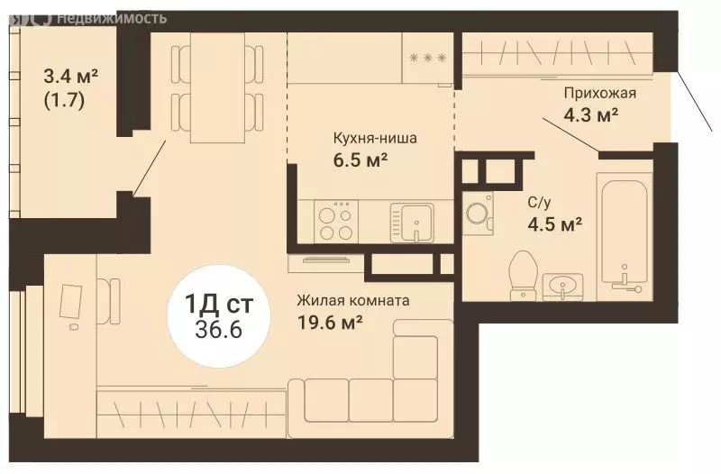 Квартира-студия: Екатеринбург, 2-я Новосибирская улица (36.6 м) - Фото 0