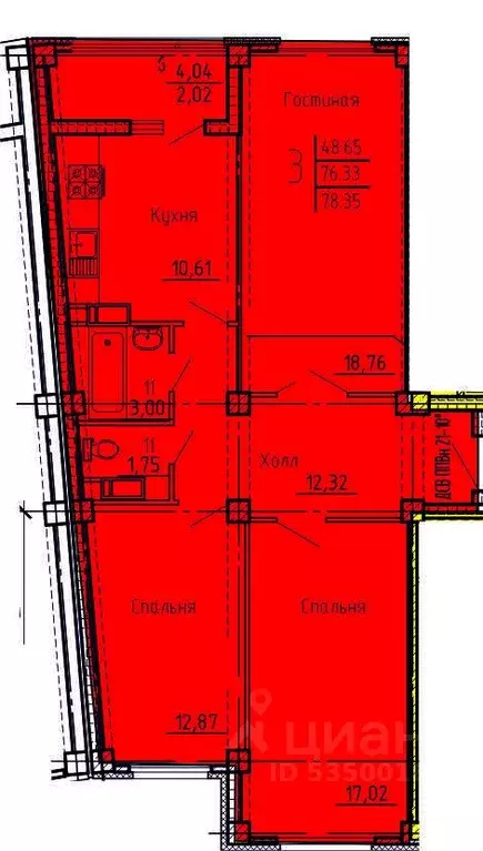 3-к кв. Пензенская область, Пенза ул. Генерала Глазунова, 6 (78.35 м) - Фото 1