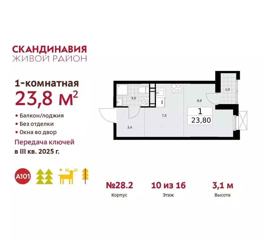 Квартира-студия: поселение Сосенское, квартал № 167 (23.8 м) - Фото 0