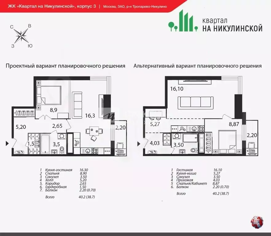 1-к кв. Москва Никулинская ул., 8к3 (38.0 м) - Фото 1