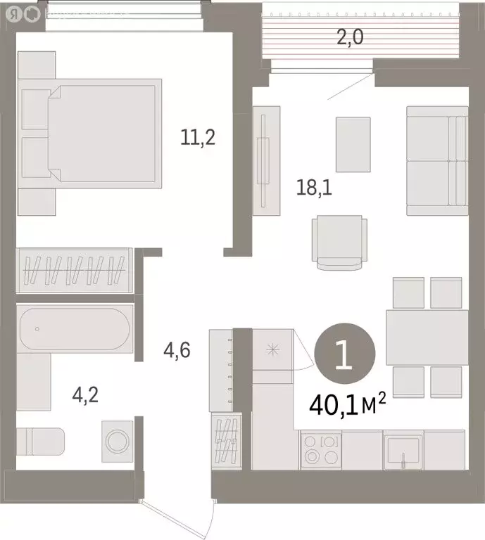 1-комнатная квартира: Новосибирск, улица Аэропорт (40.08 м) - Фото 0