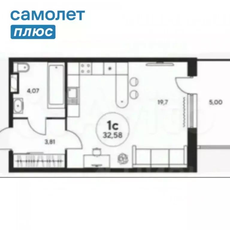 Студия Ростовская область, Ростов-на-Дону просп. Сиверса (32.6 м) - Фото 1