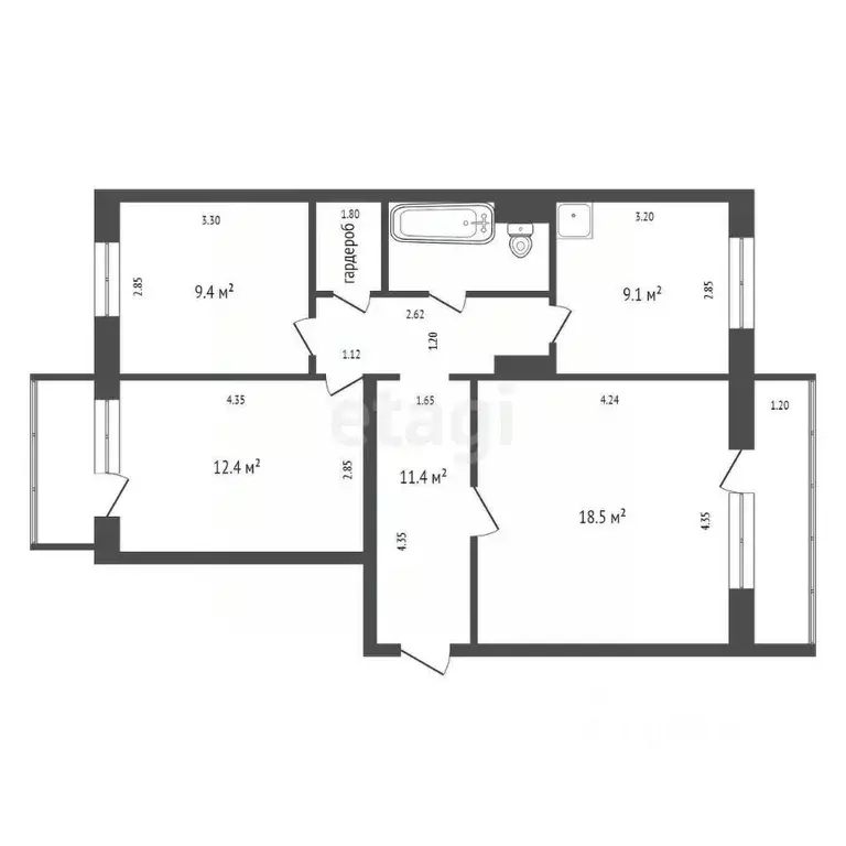 3-к кв. Красноярский край, Красноярск Комсомольский просп., 1Г (67.7 ... - Фото 2