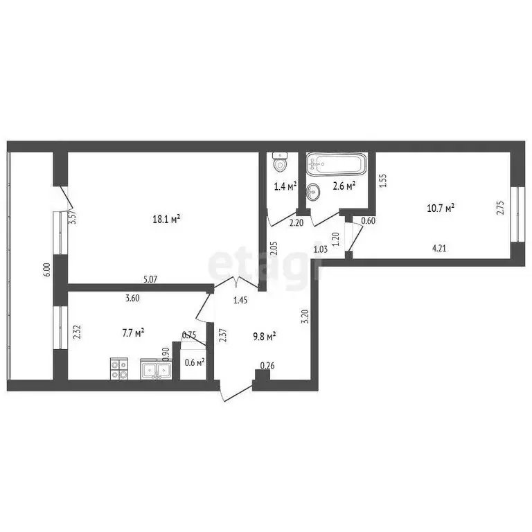 2-комнатная квартира: Прохладный, улица Ленина, 93 (50.9 м) - Фото 1