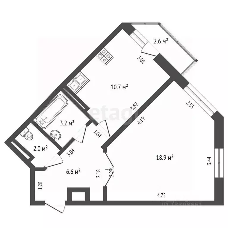 1-к кв. Томская область, Томск ул. Береговая, 7 (41.4 м) - Фото 2
