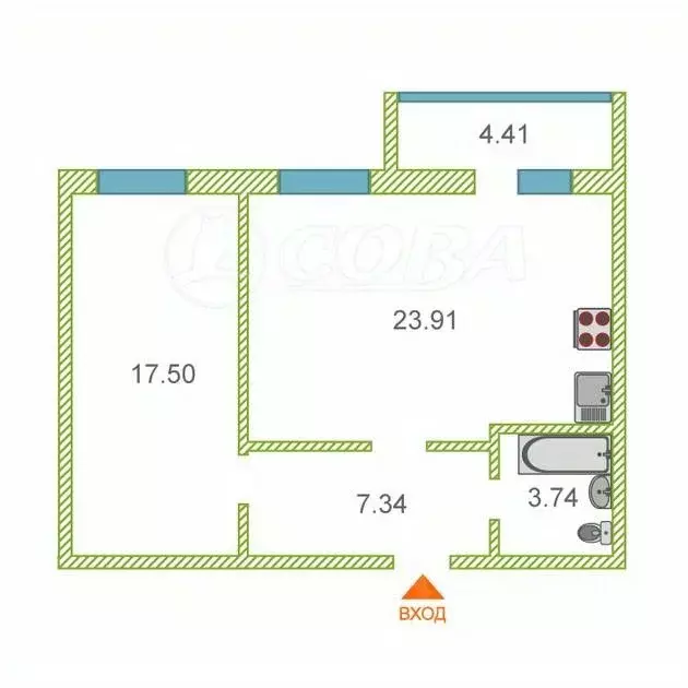 1-к кв. Тюменская область, Тюмень ул. Тимофея Кармацкого, 9 (53.0 м) - Фото 0