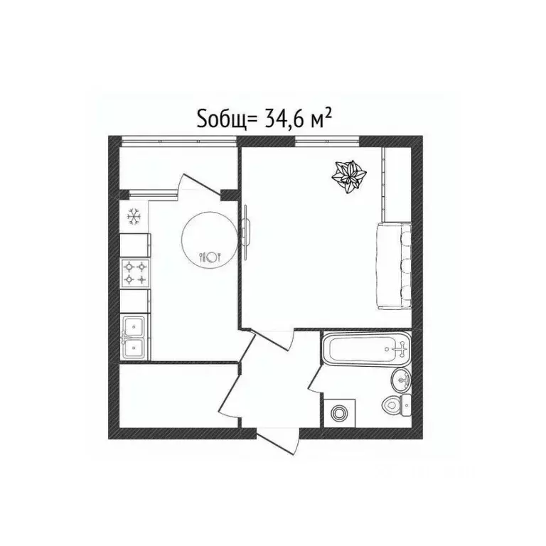 1-к кв. Брянская область, Брянск ул. 22-го съезда КПСС, 51А (34.6 м) - Фото 1