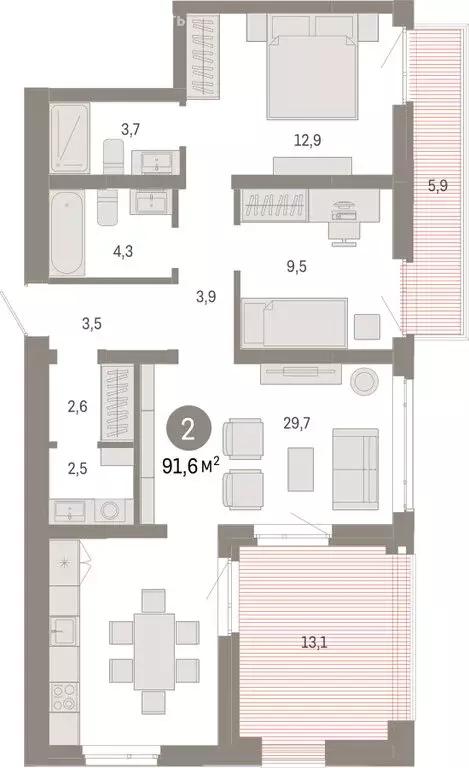 2-комнатная квартира: Тюмень, Ленинский округ (91.63 м) - Фото 1