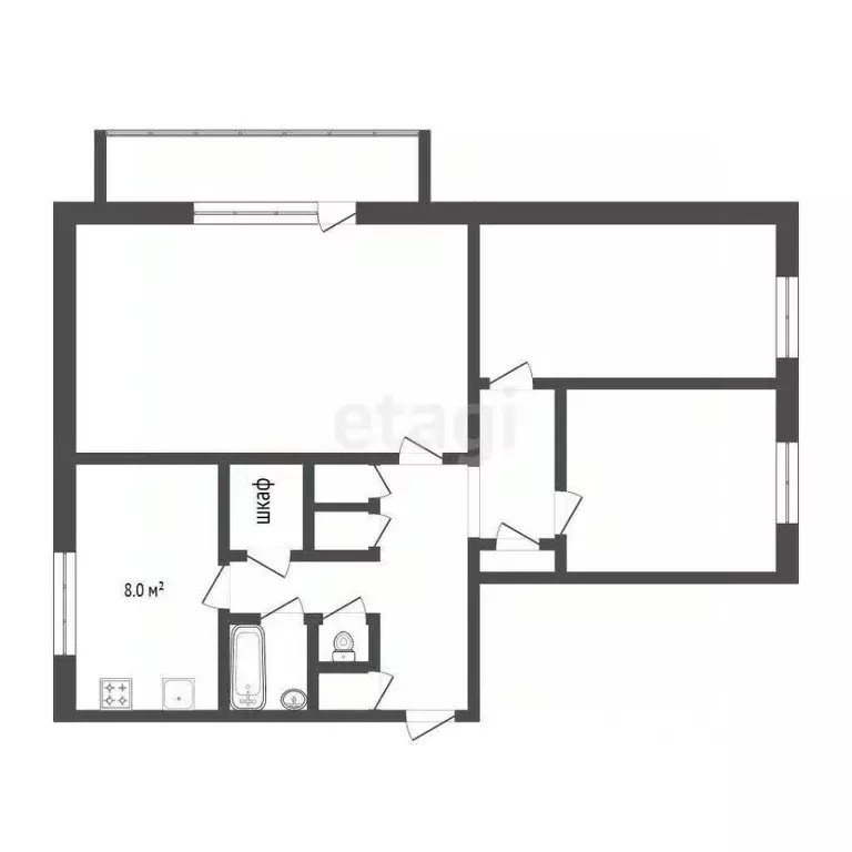 3-к кв. Коми, Ухта пос. Югэр, ул. Совхозная, 70 (65.6 м) - Фото 2