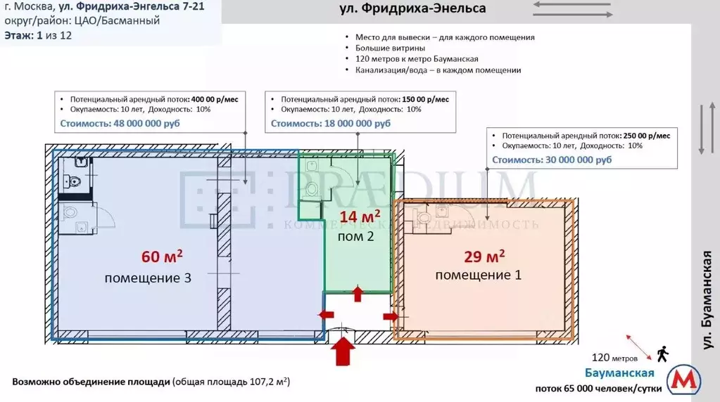 Помещение свободного назначения в Москва ул. Фридриха Энгельса, 7-21 ... - Фото 2