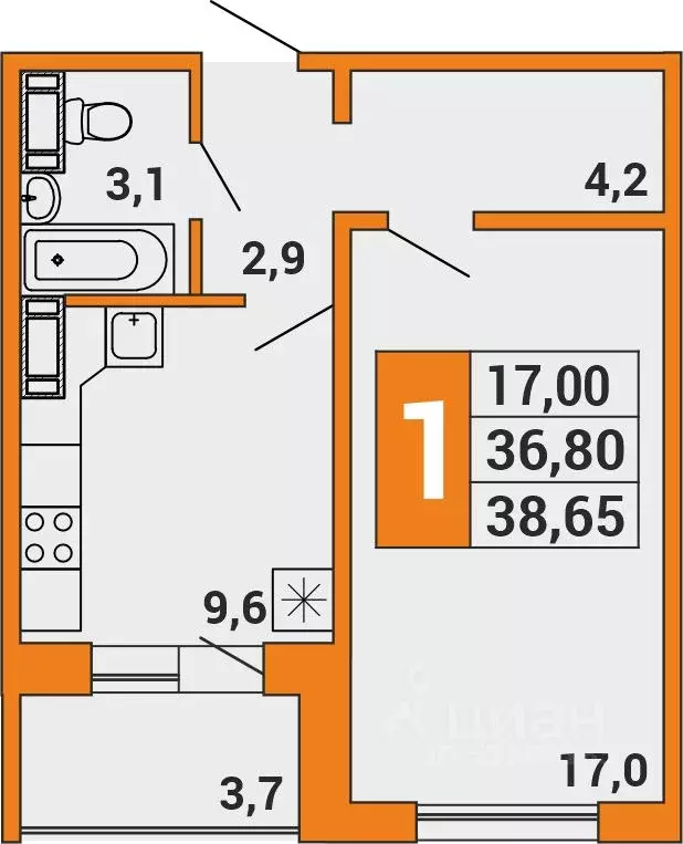 1-к кв. Башкортостан, Уфа ул. Орджоникидзе, 34 (38.6 м) - Фото 1