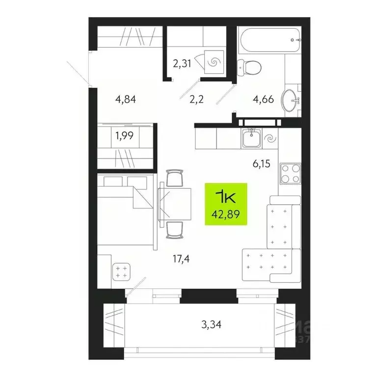1-к кв. Томская область, Томск Уютный жилой квартал, ул. Маяковского, ... - Фото 1