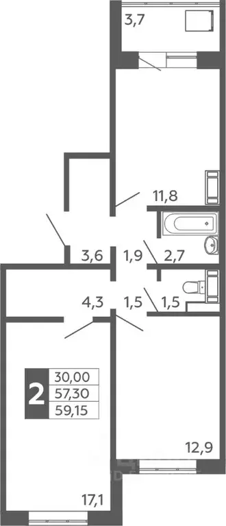 2-к кв. Башкортостан, Уфа Черниковка жилрайон, Калининский-2 мкр, ул. ... - Фото 1