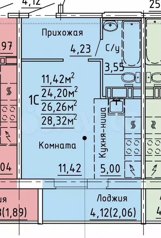 Квартира-студия, 24,2 м, 2/10 эт. - Фото 0
