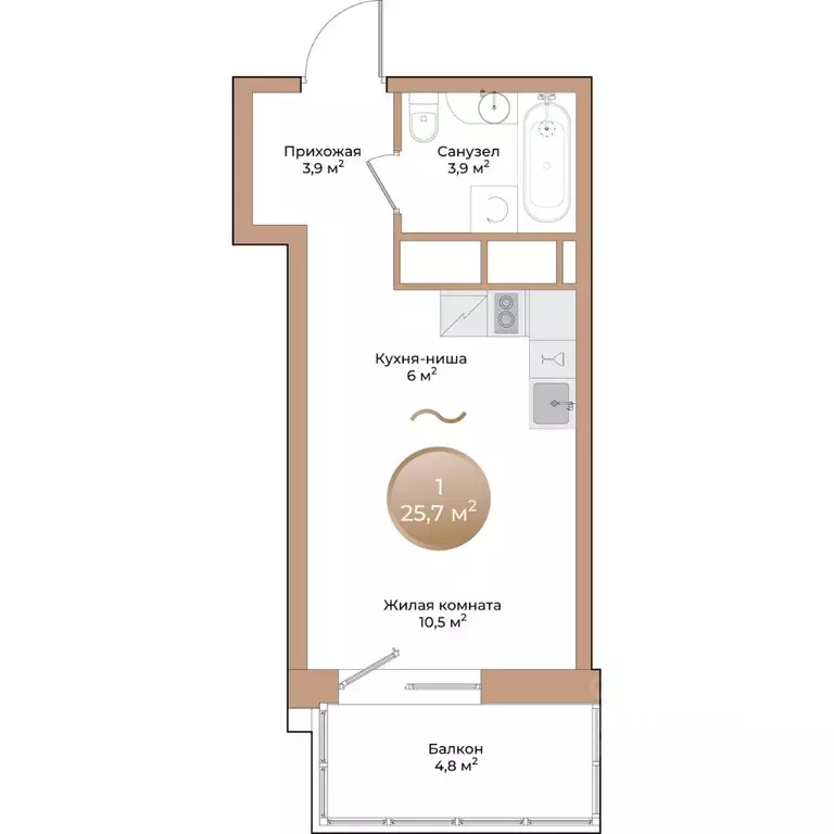 Студия Красноярский край, Красноярск ул. Партизана Железняка (25.7 м) - Фото 2