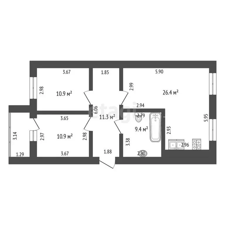 3-комнатная квартира: Тамбов, Носовская улица, 27 (68.9 м) - Фото 0
