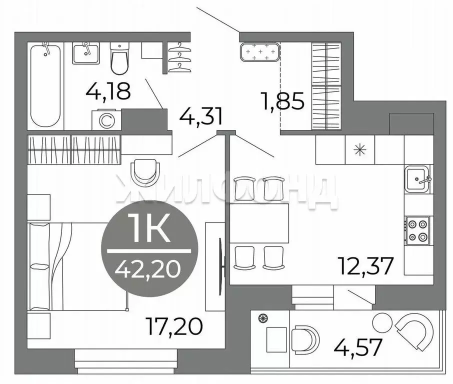 1-комнатная квартира: Воронеж, улица Кривошеина, 13/13 (42.2 м) - Фото 1