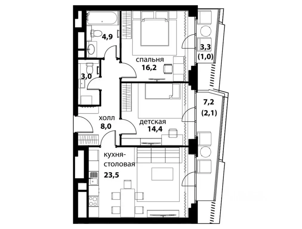 2-к кв. Москва Кинематографический кв-л,  (73.3 м) - Фото 0