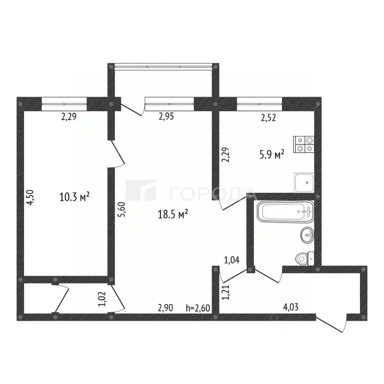 2-к кв. Кемеровская область, Новокузнецк просп. Бардина, 4 (45.5 м) - Фото 1