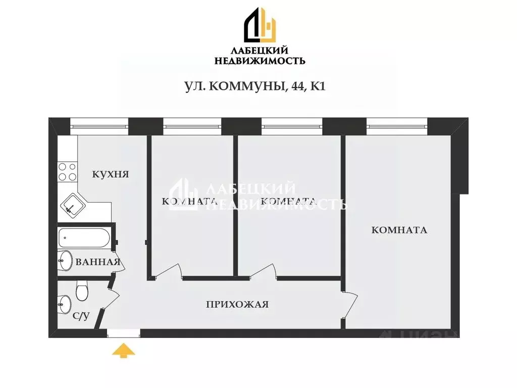 3-к кв. Санкт-Петербург ул. Коммуны, 44к1В (59.1 м) - Фото 2