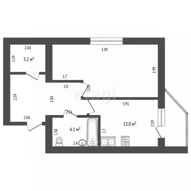 1-к кв. Саха (Якутия), Якутск ул. 50 лет Советской Армии, 12/1 (41.4 ... - Фото 2
