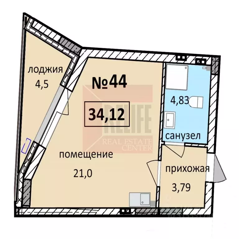 Студия Калининградская область, Балтийск  (31.12 м) - Фото 1