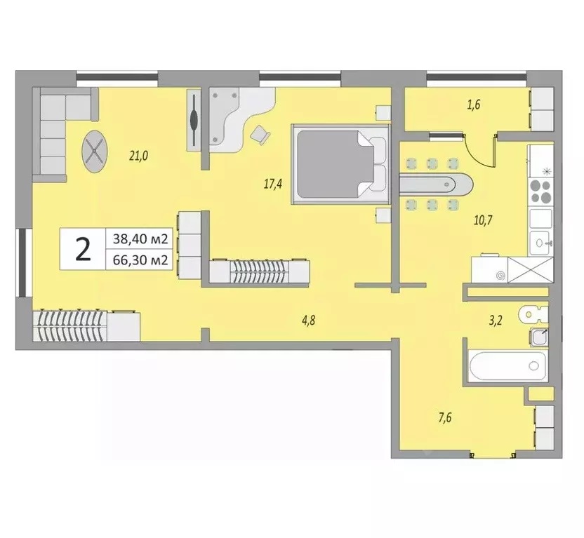 2-к кв. Оренбургская область, Оренбург ул. Юркина, 8 (66.0 м) - Фото 2