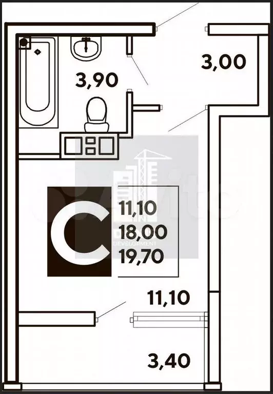 Квартира-студия, 18 м, 6/16 эт. - Фото 0