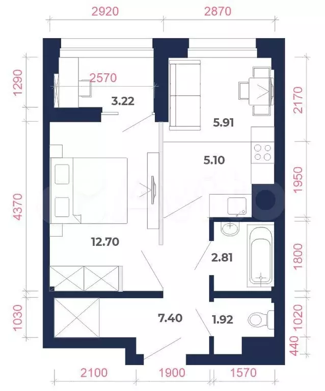 2-к. квартира, 39,1м, 7/9эт. - Фото 1