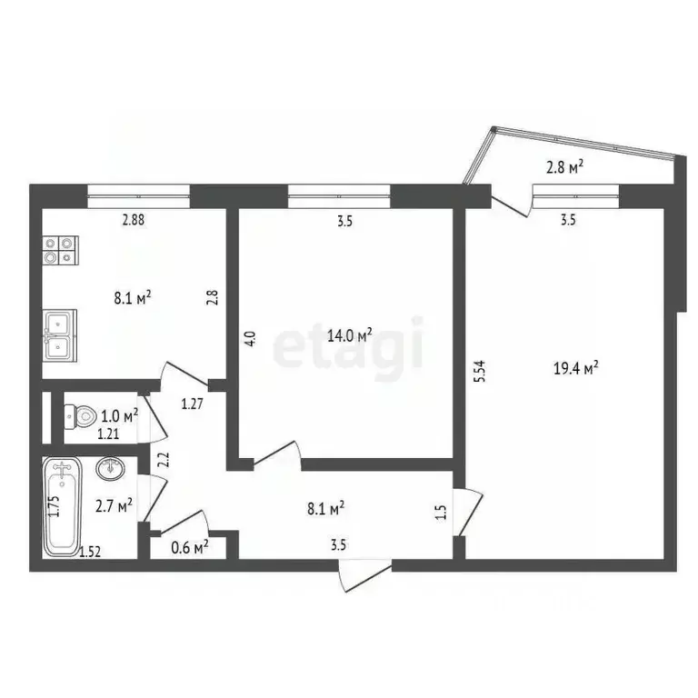 2-к кв. Самарская область, Самара Владимирская ул., 56 (52.6 м) - Фото 0