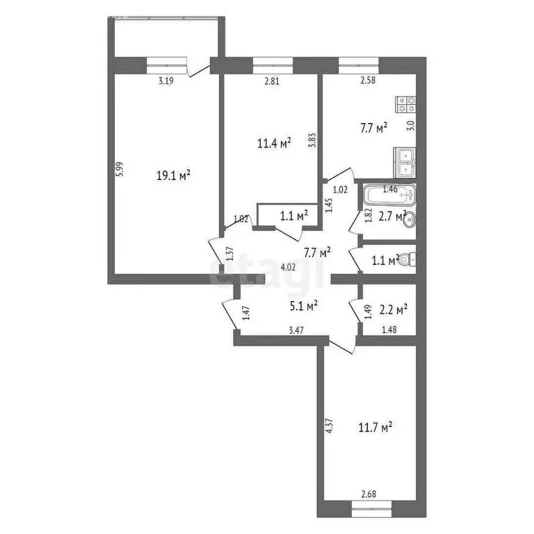 3-комнатная квартира: Якутск, улица Кузьмина, 16/1 (69.8 м) - Фото 0