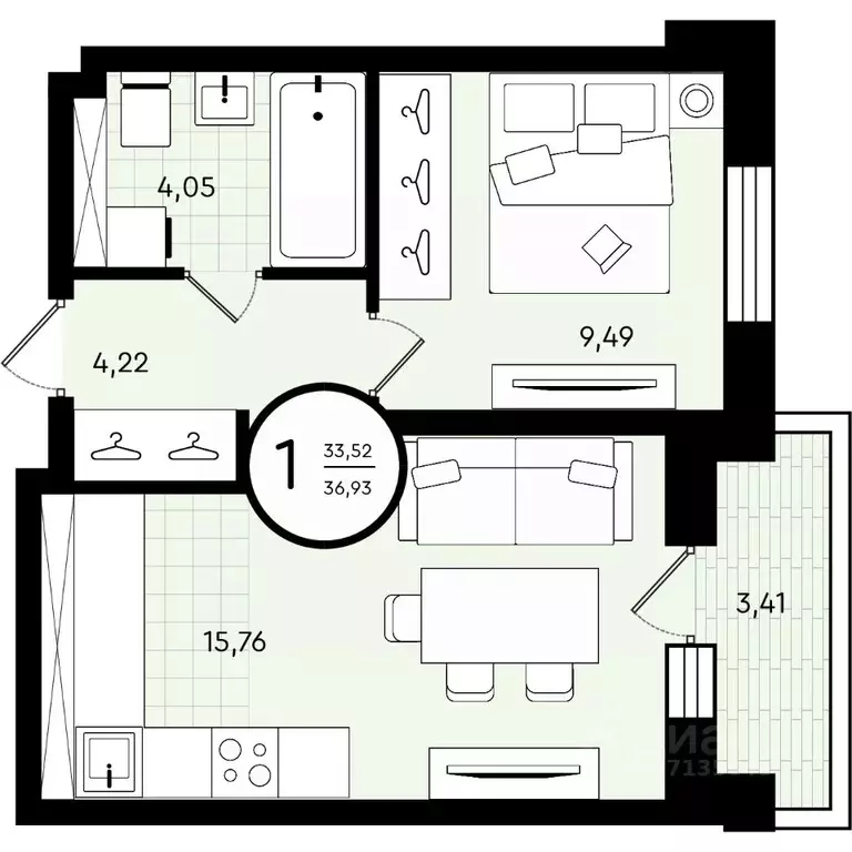 1-к кв. Тюменская область, Тюмень ул. Александра Звягина, 2 (36.93 м) - Фото 1