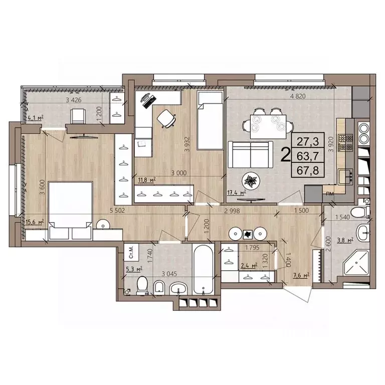 2-к кв. Рязанская область, Рязань Еврокласс жилой комплекс (67.8 м) - Фото 1