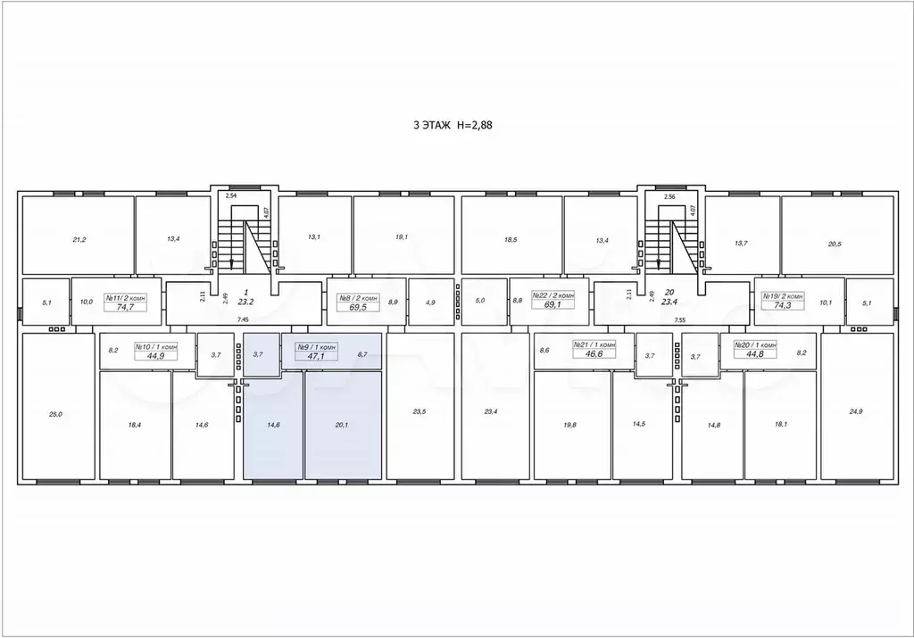 1-к. квартира, 47,1 м, 3/3 эт. - Фото 1