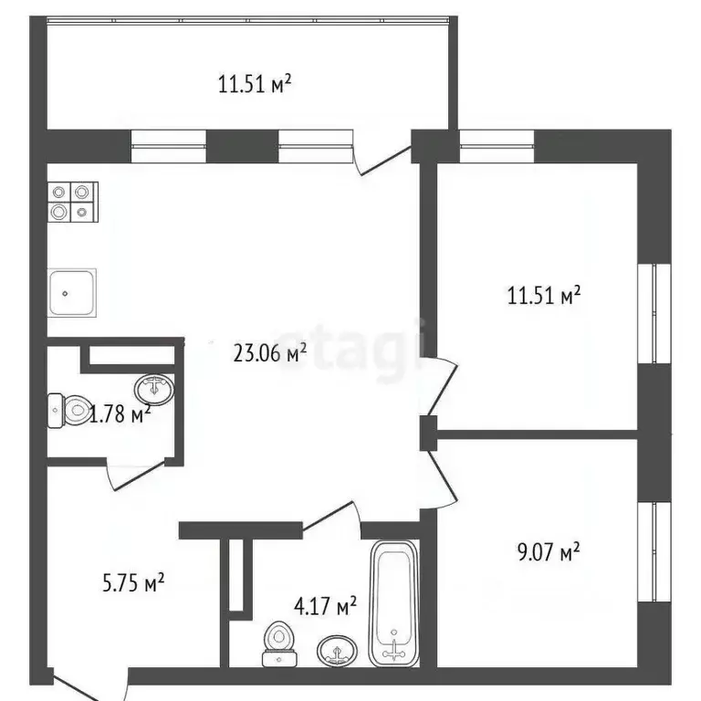 2-к кв. Тюменская область, Тюмень ул. Александра Звягина, 12 (55.4 м) - Фото 2
