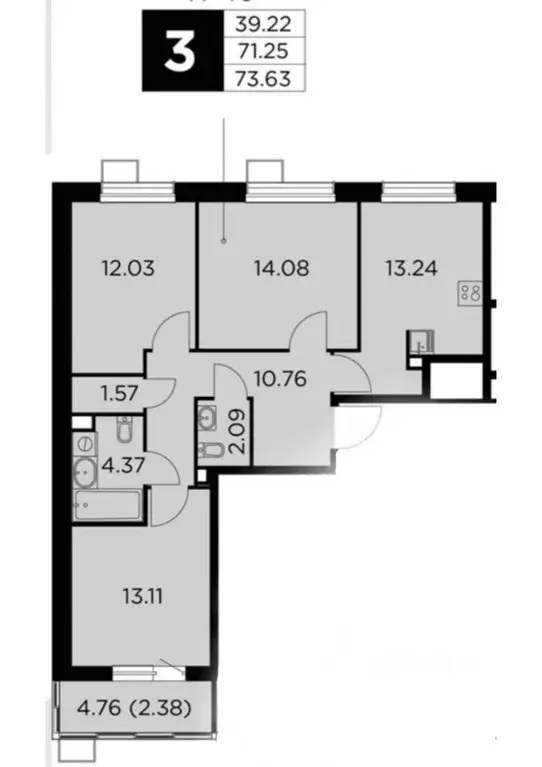 3-к кв. Московская область, Пушкино ул. Антона Ветчинова, 4 (71.3 м) - Фото 1