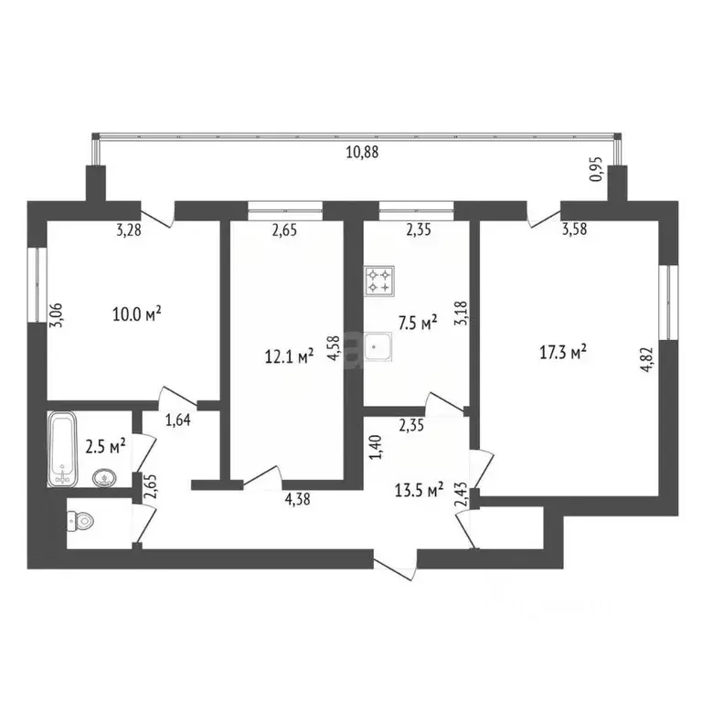 3-к кв. Амурская область, Благовещенск ул. Калинина, 150 (65.0 м) - Фото 2