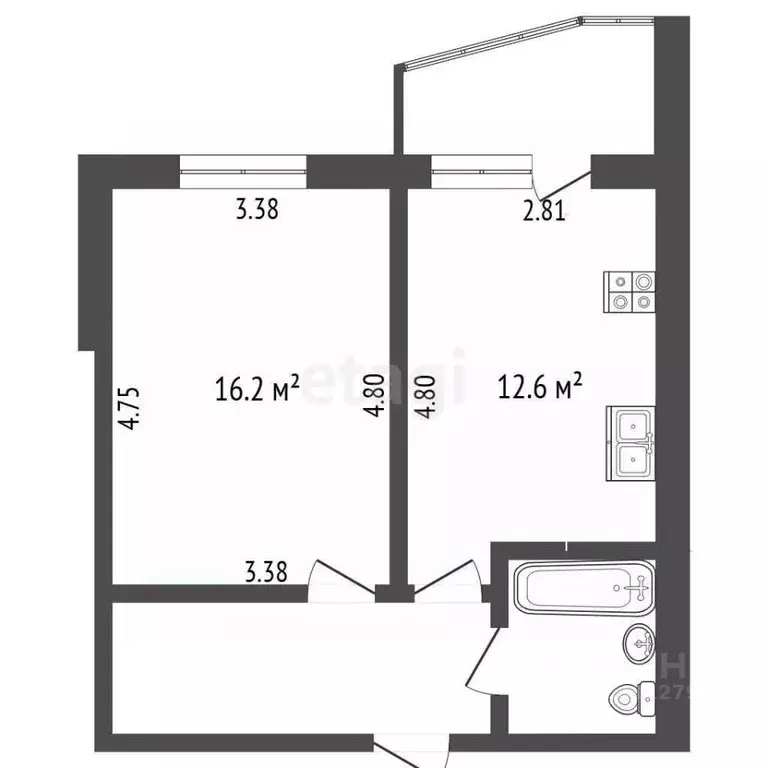 1-к кв. Белгородская область, Белгород ул. Каштановая, 2 (38.6 м) - Фото 2