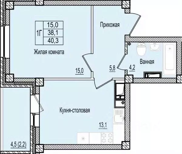 1-к кв. Псковская область, Псков ул. Ижорского Батальона, 41 (40.3 м) - Фото 0