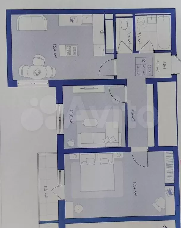 2-к. квартира, 60,4 м, 11/18 эт. - Фото 0