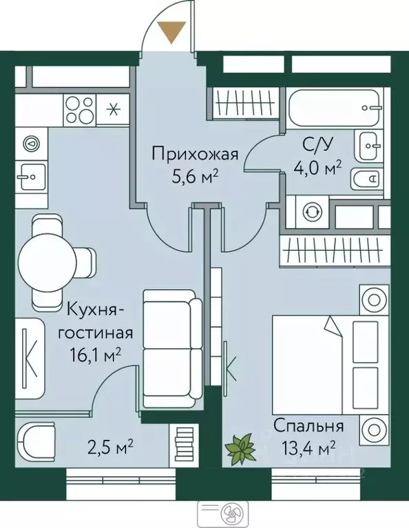 1-к кв. Волгоградская область, Волгоград Новосибирская ул., 74с1 (41.6 ... - Фото 0