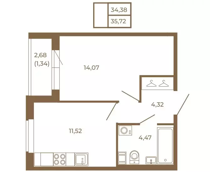 1-комнатная квартира: Сертолово, ЖК Новая История (35.72 м) - Фото 1