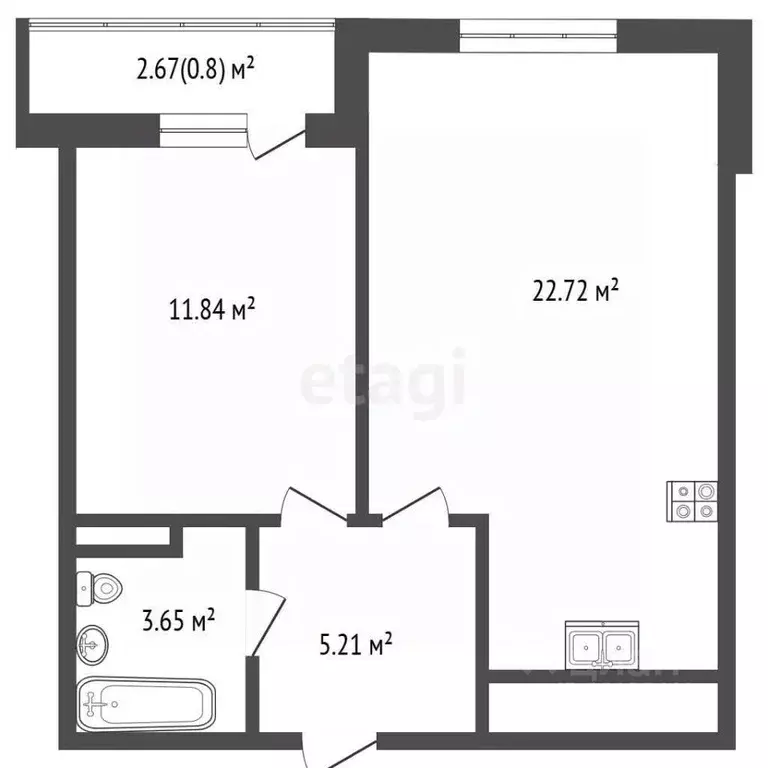 1-к кв. Тюменская область, Тюмень ул. Фармана Салманова, 12 (43.3 м) - Фото 2