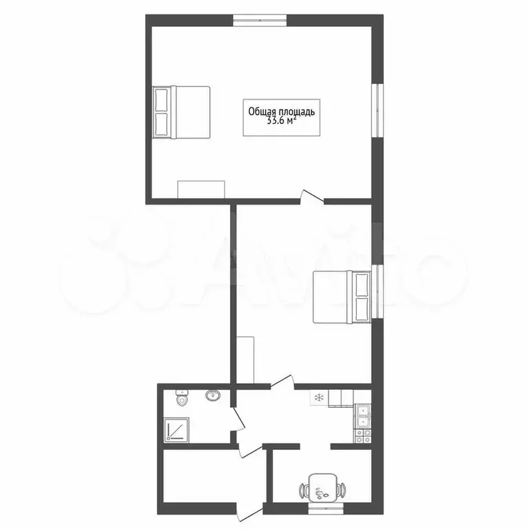 2-к. квартира, 33,6 м, 1/1 эт. - Фото 0