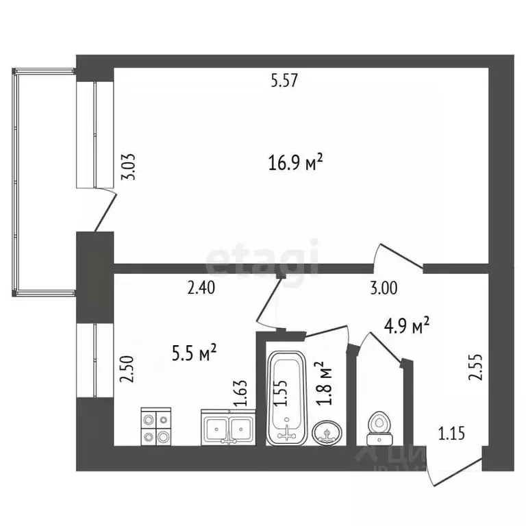 1-к кв. Воронежская область, Борисоглебск Северный мкр, 29 (30.0 м) - Фото 2