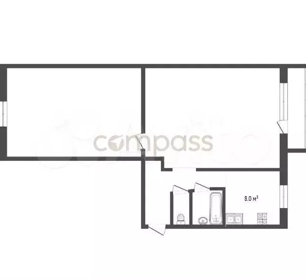 2-к. квартира, 44 м, 4/5 эт. - Фото 0